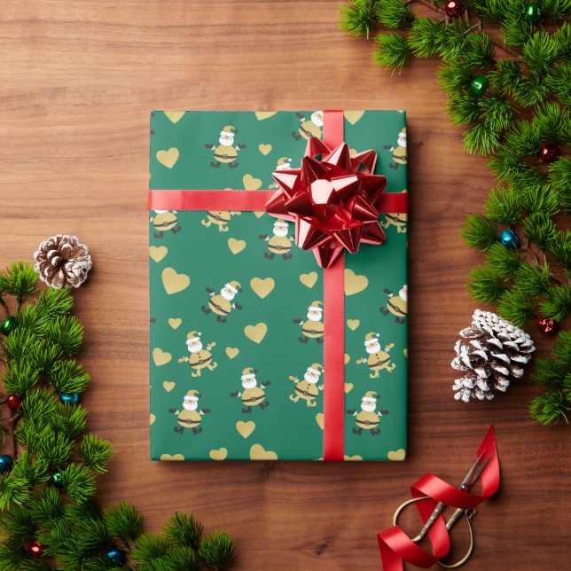 Golden Santa With Golden Hearts  Wrapping Paper (Holiday Gift)