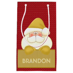 Golden Santa with Red Polka Dots Small Gift Bag