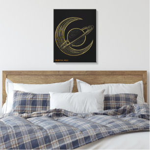 Golden Saturn Celestial Crescent Art Canvas Gift Print