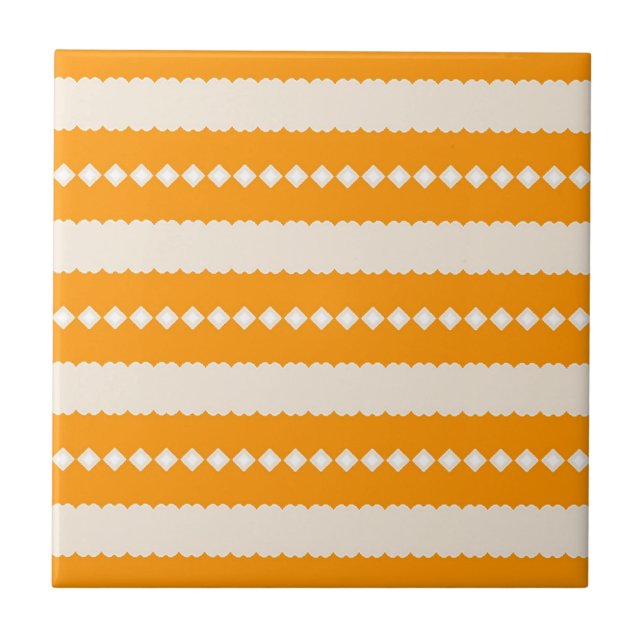 Golden Savanna African Orange & Ivory Geometric Tile (Front)