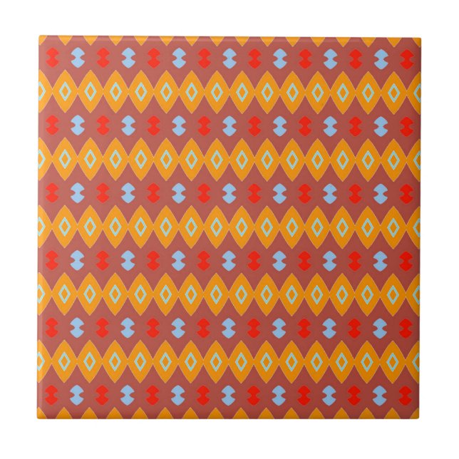 Golden Savanna African Orange & Ivory Geometric Tile (Front)