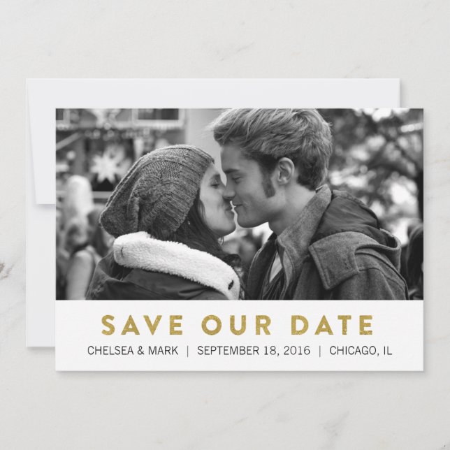 Golden Save The Date | Modern Photo Card (Front)