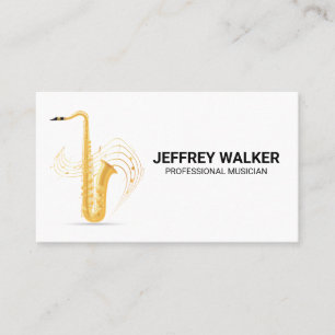 Golden Saxophone Musical Notes Business Card
