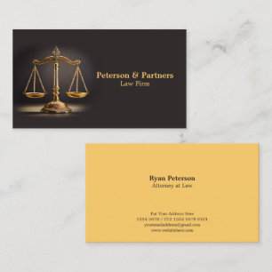 Golden Scale of Justice on Dark Brown Business Card