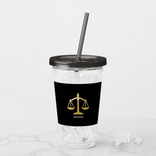 Golden Scales of Justice Law Theme Design Acrylic Tumbler (Back Ice)