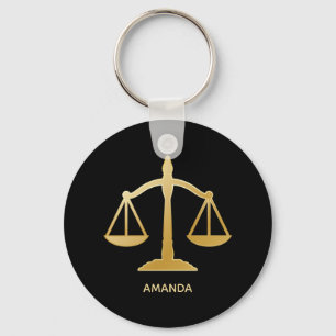 Golden Scales of Justice Law Theme Design Key Ring
