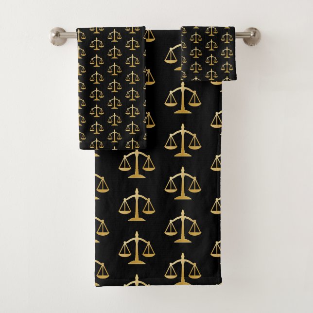 Golden Scales of Justice Law Theme Design Pattern Bath Towel Set (Insitu)