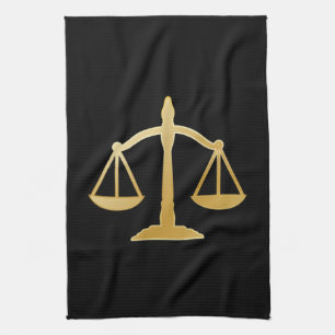 Golden Scales of Justice Law Theme Design Tea Towel