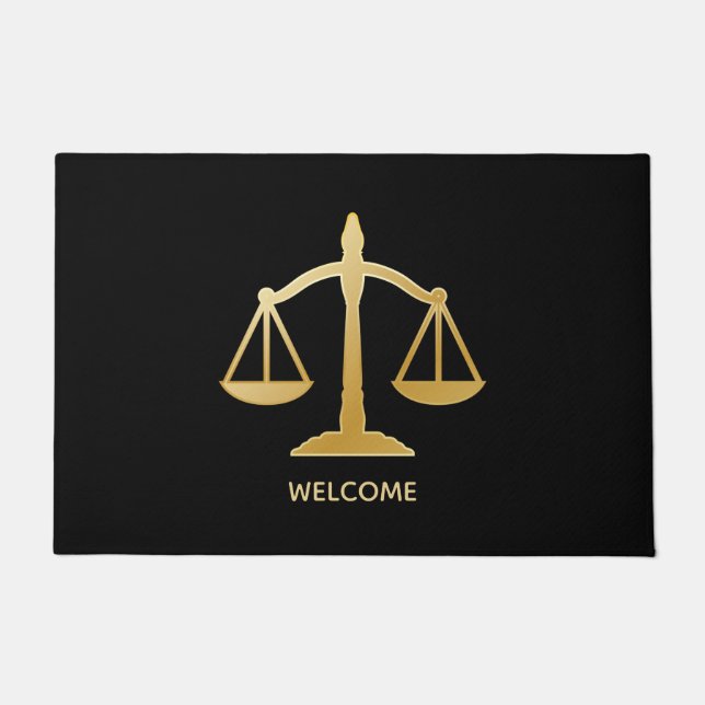 Golden Scales of Justice Law Theme Design Welcome Doormat (Front)