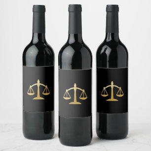 Golden Scales of Justice Law Theme Design Wine Label