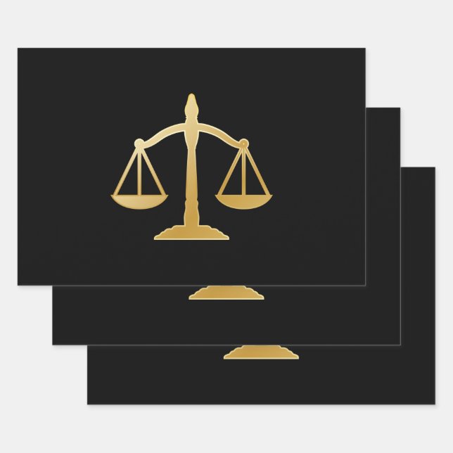 Golden Scales of Justice Law Theme Design Wrapping Paper Sheet (Set)