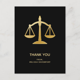 Golden Scales of Justice Law Theme Thank You Postcard