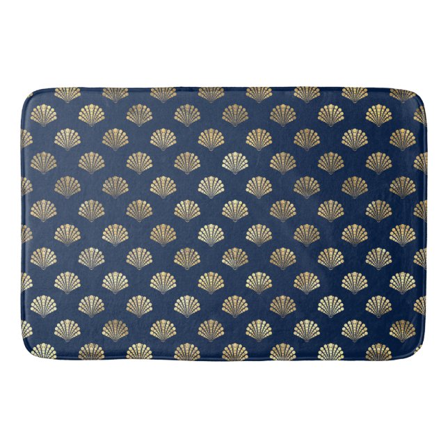 Golden Scallops on Blue Bath Mat (Front)