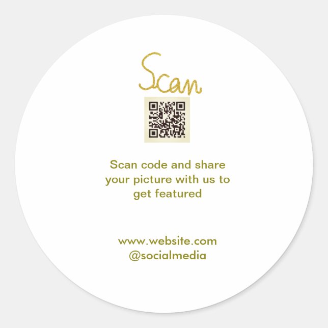 Golden Scan QR code glitter simple elegant calligr Classic Round Sticker (Front)