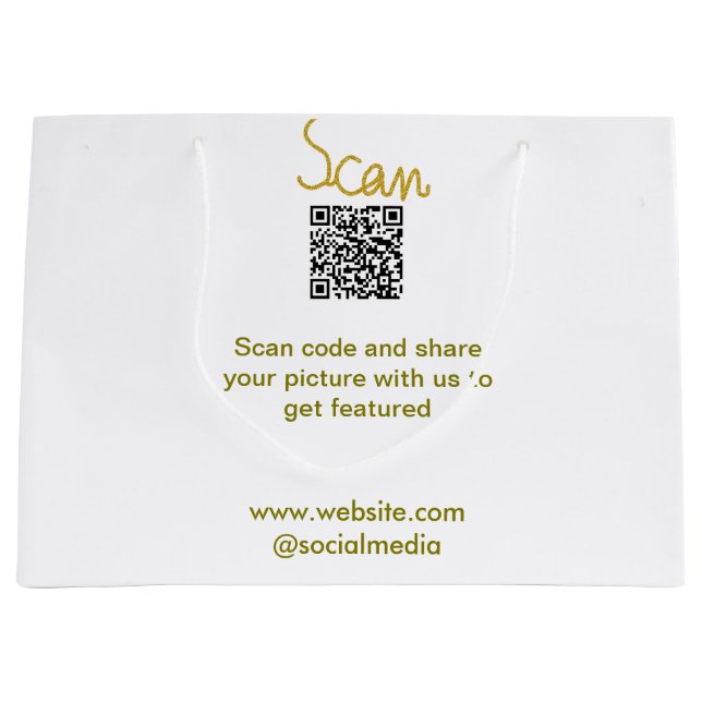 Golden Scan QR code glitter simple elegant calligr Large Gift Bag (Front)