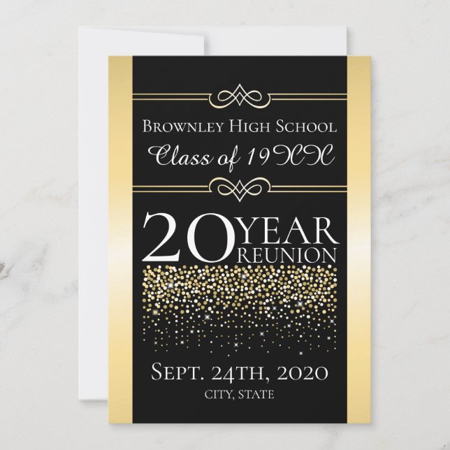 Golden school reunion design invitation (Front)