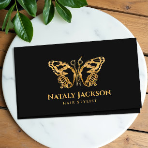 Golden Scissors and Butterfly Stylish Business Card