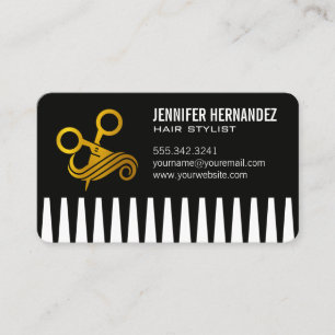 Golden Scissors and Comb   Hair Stylist Business Card