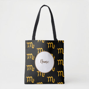 Golden Scorpio Astrology Symbol Personalised Tote Bag