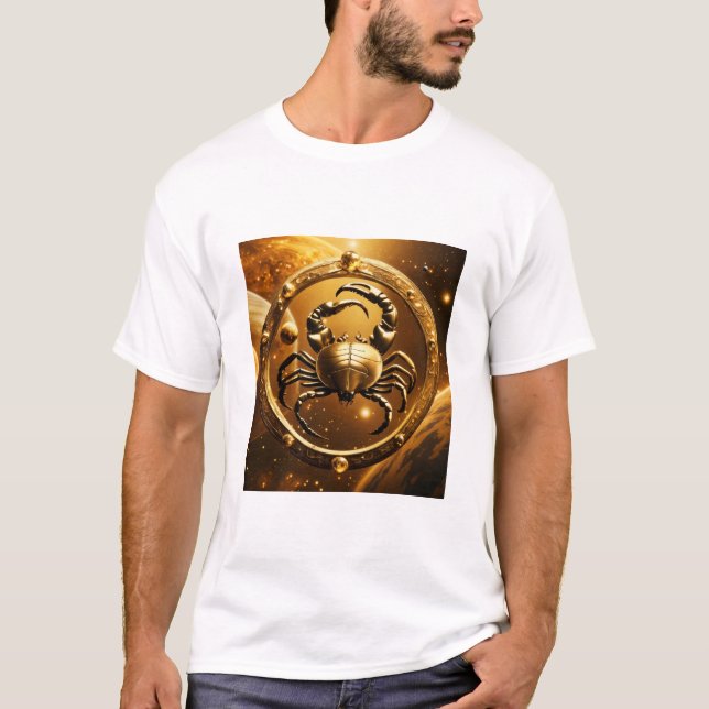 "Golden Scorpio Cosmos: Planetary Tee"  T-Shirt (Front)