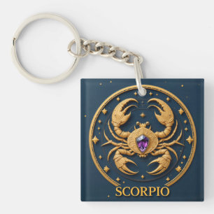 Golden Scorpio Zodiac Sign With Jewel Key Ring