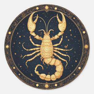 🦂 Golden Scorpion Astrological Symbols Mystical Classic Round Sticker