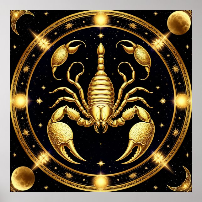 Golden Scorpion Zodiac Design Poster (Front)