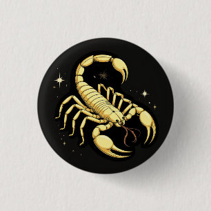 Golden Scorpion Zodiac Design with Ornamens 3 Cm Round Badge