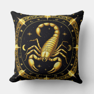 Golden Scorpion Zodiac Design with Ornamens Cushion
