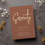 Golden Script 70th Birthday Party<br><div class="desc">Celebrate her milestone birthday with these chic 70th birthday party invitations featuring "seventy" in modern gold foil hand sketched script lettering. Personalise with your party details beneath. A unforgettable,  luxe choice for fabulous 70th birthday celebrations.</div>