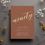 Golden Script 90th Birthday Party<br><div class="desc">Celebrate her milestone birthday with these chic 90th birthday party invitations featuring "ninety" in modern gold foil hand sketched script lettering. Personalise with your party details beneath. A unforgettable,  luxe choice for fabulous 90th birthday celebrations.</div>