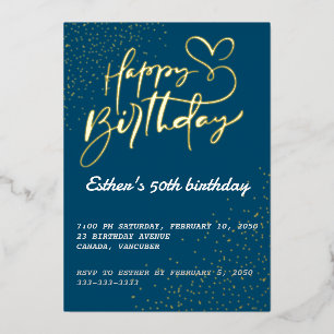 Golden Script Birthday Party Foil Invitation