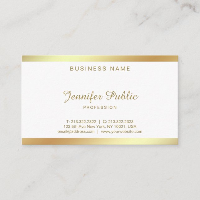 Golden Script Calligraphy Graceful Clean Plain Business Card (Front)