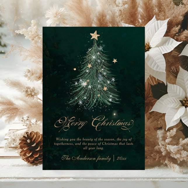 Golden Script Christmas Tree  Holiday Card (Creator Uploaded)