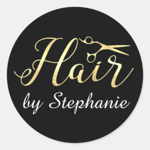 Golden Script Scissors Hairstylist Hair Salon Classic Round Sticker