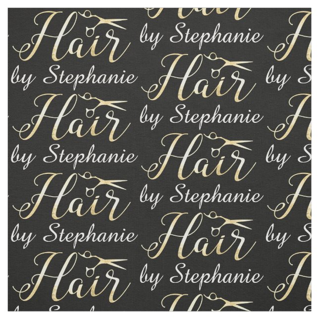 Golden Script Scissors Hairstylist Hair Salon Fabric (Swatch)