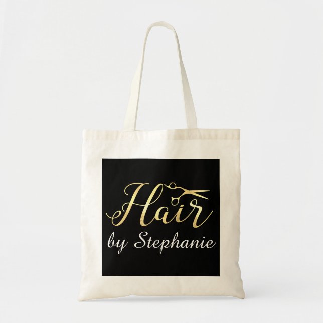 Golden Script Scissors Hairstylist Hair Salon Tote Bag (Front)