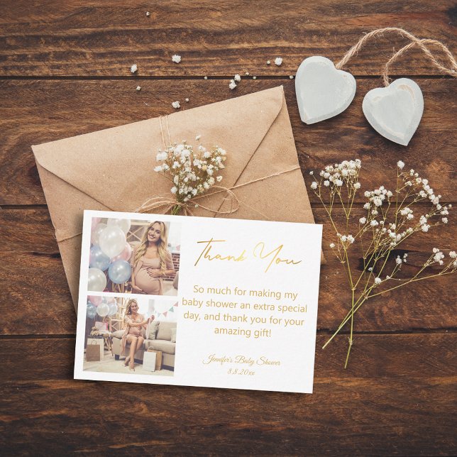 golden script thank you baby shower 2 photos  card (Creator Uploaded)