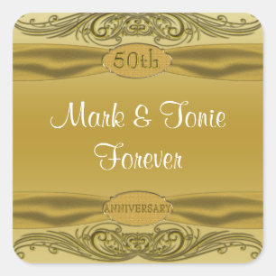 Golden Scrolls 50th Wedding Anniversary Square Sticker