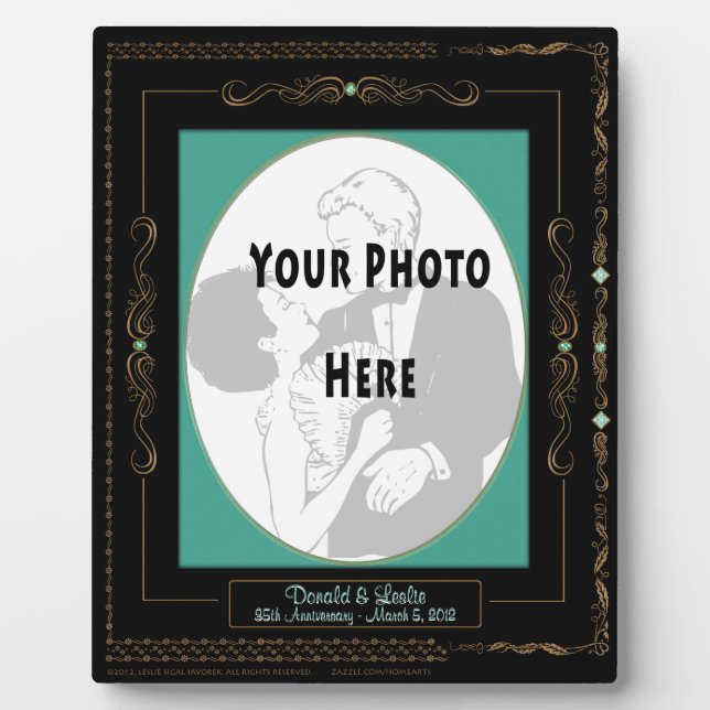 Golden Scrolls on Black w/ Teal Mat - Personalised Plaque (Front)