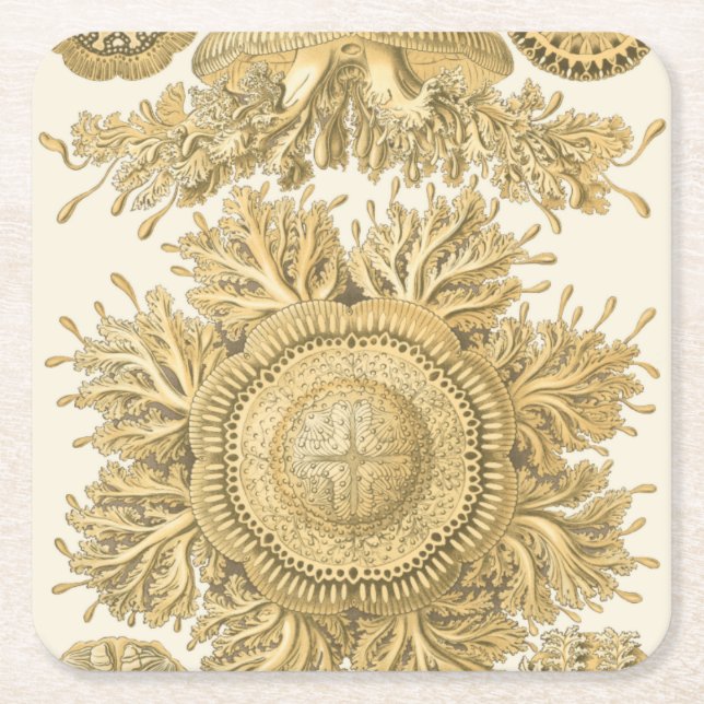 Golden Sea Creatures Square Paper Coaster (Front)