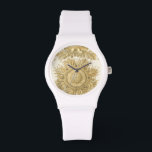 Golden Sea Creatures Watch<br><div class="desc">Ernst Haeckel is a creative and imaginative artist. In this contemporary piece of art,  he captures the sea life anemone urchins in gold and twisty designs. You won't have any other piece of art like its kind. Get this innovative piece of ocean art on your products today!</div>