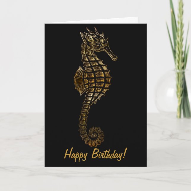 Golden SEA HORSE Funny Birthday Card Series (Front)