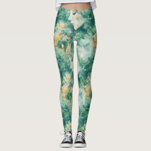 Golden Sea Muse Watercolor Art Leggings