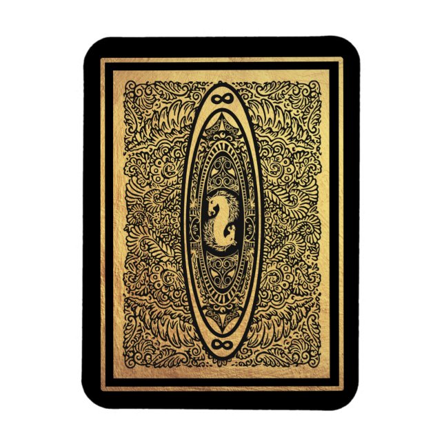 Golden Seahorse Mandala – Ornate Infinity Design Magnet (Vertical)