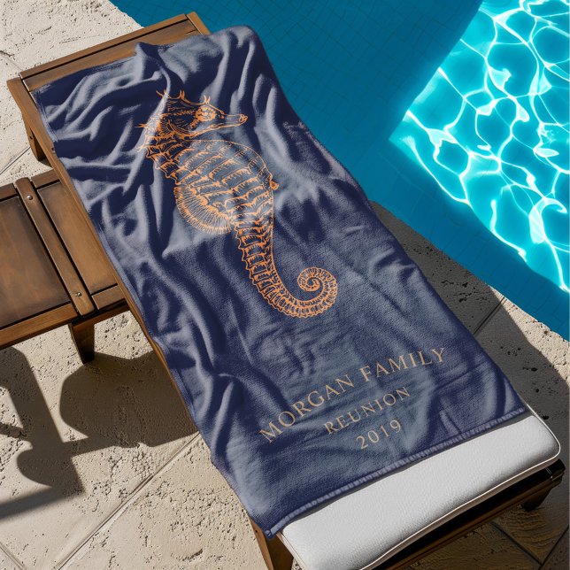 Golden Seahorse Personalised Monogram Beach Towel (Creator Uploaded)