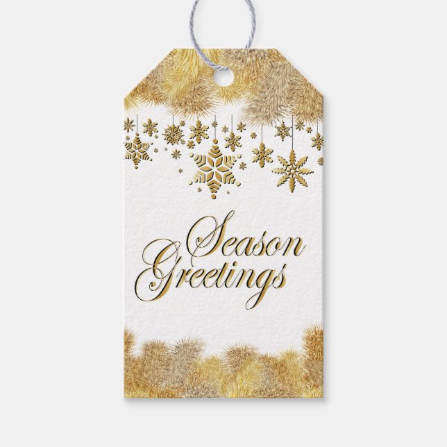 Golden Season Greetings Christmas Gift Tags (Front)