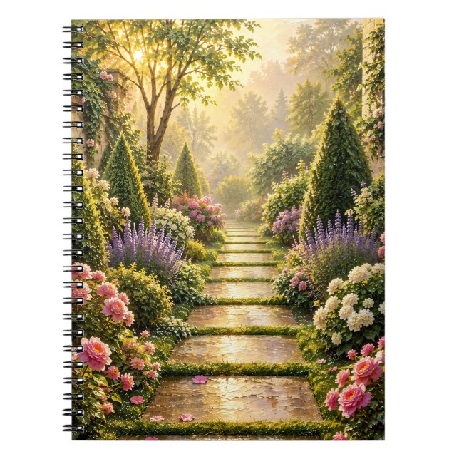 Golden Secret Garden Path Floral Notebook (Front)