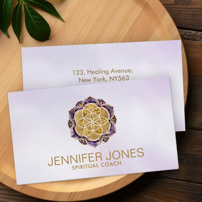 Golden Seed of life in Amethyst lotus  Business Card (Creator Uploaded)