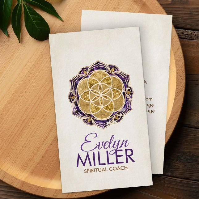 Golden Seed of life in Amethyst lotus Business Card (Creator Uploaded)
